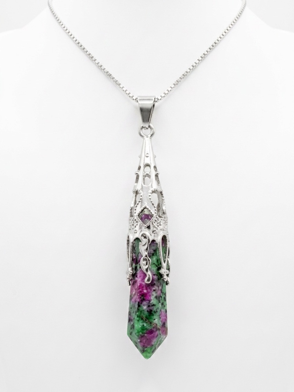 Ruby in Zoisite 18” Sterling Silver Neckl…